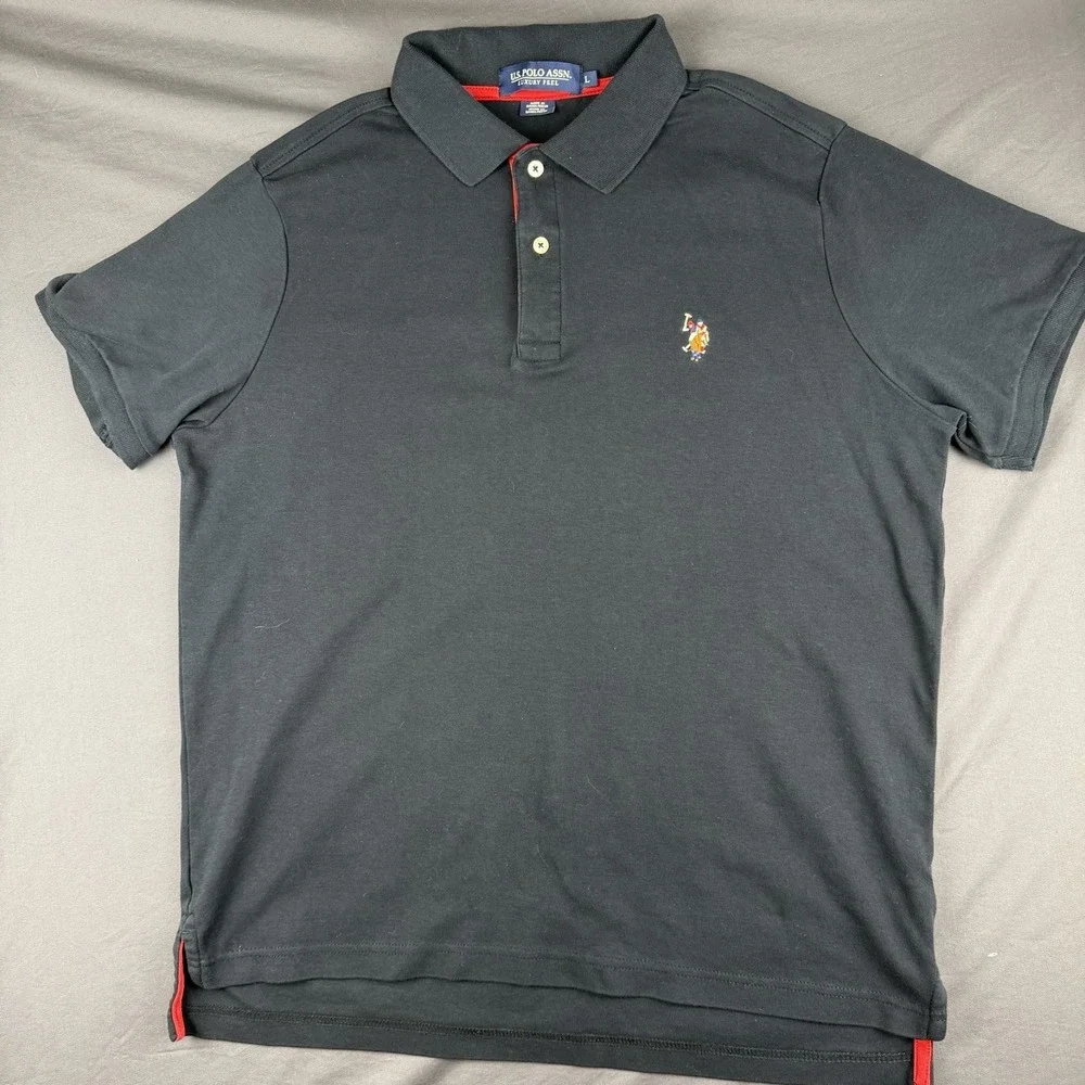 U.S. Polo Assn. Luxury Feel Black 100% Cotton Short Sleeve Polo Shirt Men's L